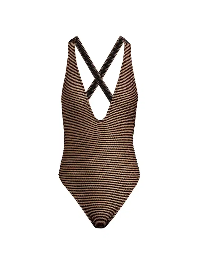 Ulla Johnson Women's Kaia Metallic Striped One-Piece Swimsuit - Helios