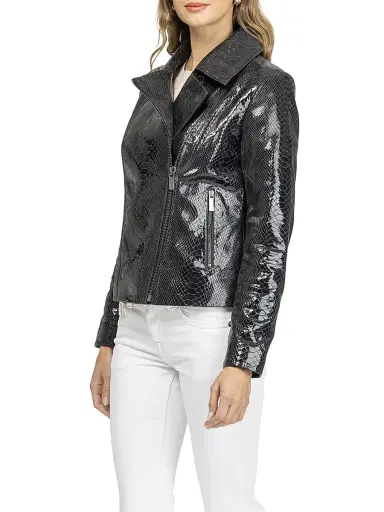 Gorski Women's Metis Suede Python Printed Moto Zip Jacket - Anthracite - Size Large | Thumbnail 4 Gorski Women's Metis Suede Python Printed Moto Zip Jacket - Anthracite - Size Large | Thumbnail 4