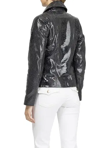 Gorski Women's Metis Suede Python Printed Moto Zip Jacket - Anthracite - Size Large | Thumbnail 5 Gorski Women's Metis Suede Python Printed Moto Zip Jacket - Anthracite - Size Large | Thumbnail 5