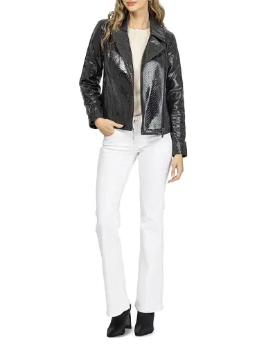 Gorski Women's Metis Suede Python Printed Moto Zip Jacket - Anthracite - Size Large | Thumbnail 6 Gorski Women's Metis Suede Python Printed Moto Zip Jacket - Anthracite - Size Large | Thumbnail 6