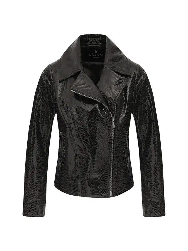 Gorski Women's Metis Suede Python Printed Moto Zip Jacket - Anthracite - Size Large