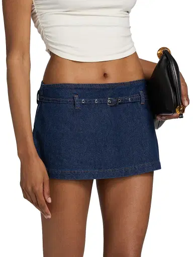Reformation Women's Khloe Low-Rise Denim Skort - Biarritz Belted - Size 12 | Thumbnail 3