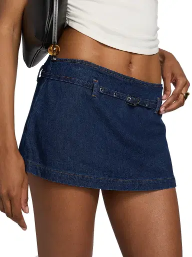 Reformation Women's Khloe Low-Rise Denim Skort - Biarritz Belted - Size 12 | Thumbnail 6