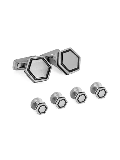 Tateossian Men's x Lamborghini Hex Titanium-Enamel Cufflinks & Shirt Stud Set | Thumbnail 1