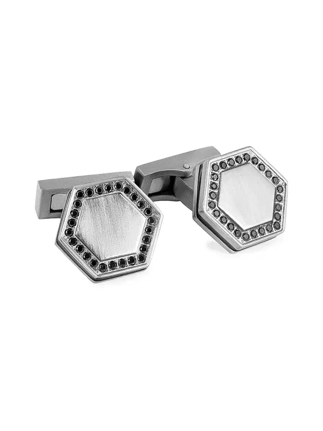 Men's  x Lamborghini Hex Titanium & Black Diamond 0.44 TCW Cufflinks - Black Diamond