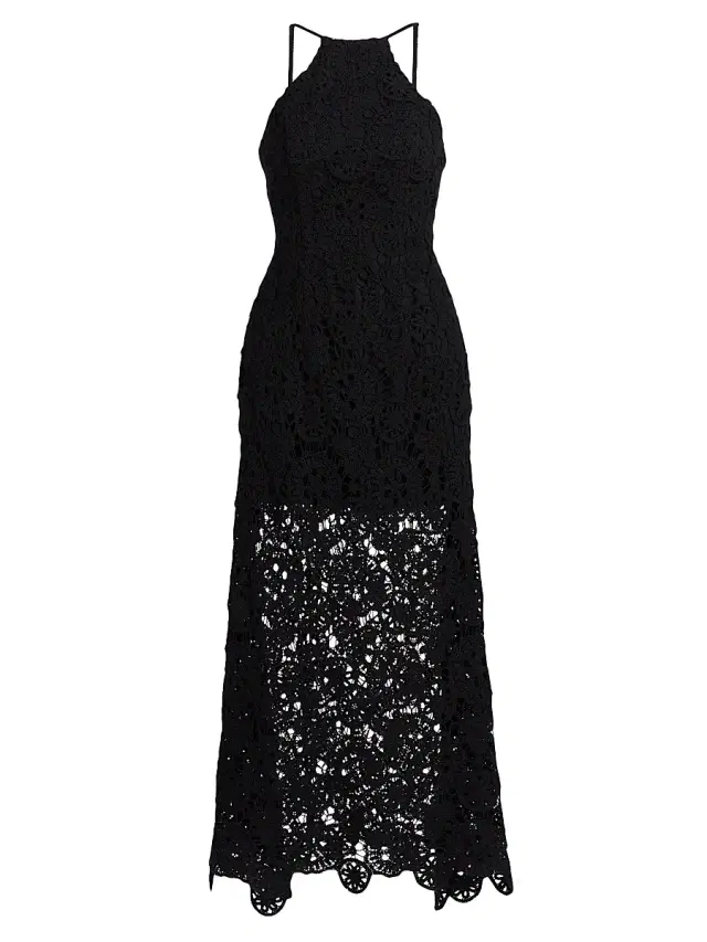 AMUR Women's Crochet Halterneck Midi-Dress - Black