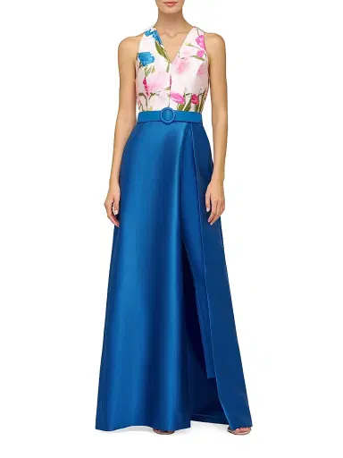Kay Unger Women's Rhyan Walk-Thru Printed Satin Jumpsuit - Fuchsia Multi | Thumbnail 2