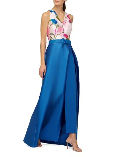 Kay Unger Women's Rhyan Walk-Thru Printed Satin Jumpsuit - Fuchsia Multi | Thumbnail 3