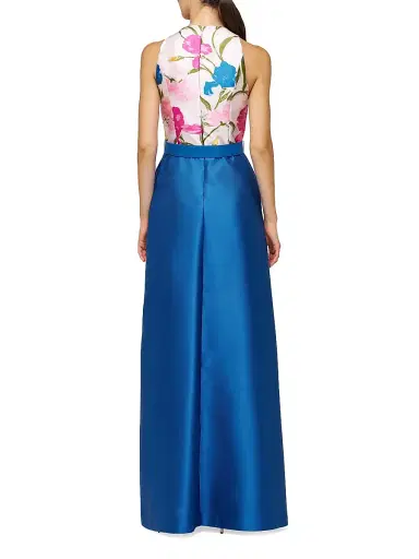 Kay Unger Women's Rhyan Walk-Thru Printed Satin Jumpsuit - Fuchsia Multi | Thumbnail 6