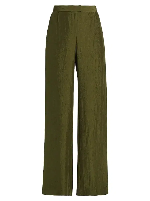 Jason Wu Collection Women's Crinkled Satin Straight-Leg Trousers - Dark Fern