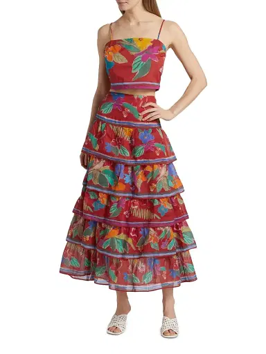 Marie Oliver Women's Christie Floral Cotton Tiered Midi-Skirt - Macaw | Thumbnail 2 Marie Oliver Women's Christie Floral Cotton Tiered Midi-Skirt - Macaw | Thumbnail 2