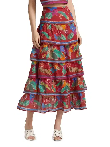 Marie Oliver Women's Christie Floral Cotton Tiered Midi-Skirt - Macaw | Thumbnail 3 Marie Oliver Women's Christie Floral Cotton Tiered Midi-Skirt - Macaw | Thumbnail 3