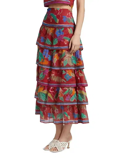 Marie Oliver Women's Christie Floral Cotton Tiered Midi-Skirt - Macaw | Thumbnail 4 Marie Oliver Women's Christie Floral Cotton Tiered Midi-Skirt - Macaw | Thumbnail 4