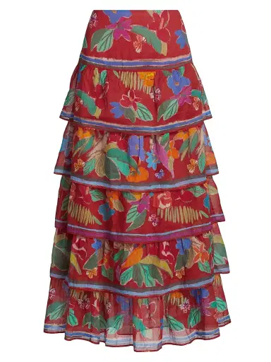 Marie Oliver Women's Christie Floral Cotton Tiered Midi-Skirt - Macaw | Thumbnail 1 Marie Oliver Women's Christie Floral Cotton Tiered Midi-Skirt - Macaw | Thumbnail 1