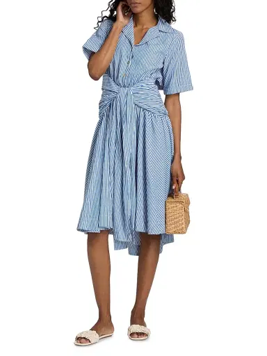 Rosie Assoulin Women's Stripe Tie Shirtdress - Blue Stripe - Size 2 | Thumbnail 2