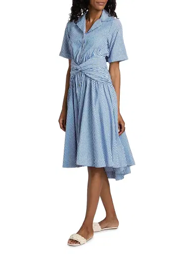 Rosie Assoulin Women's Stripe Tie Shirtdress - Blue Stripe - Size 2 | Thumbnail 4