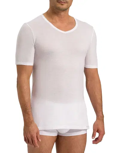 Hanro Men's Cotton V-Neck T-Shirt - White - Size Large | Thumbnail 4