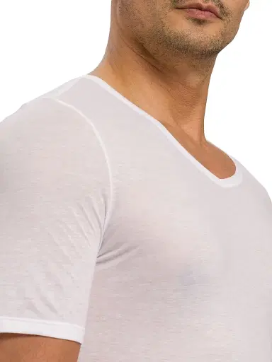 Hanro Men's Cotton V-Neck T-Shirt - White - Size Large | Thumbnail 6