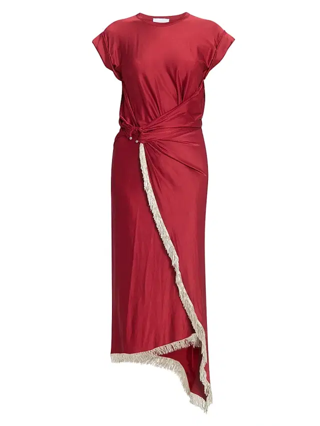 Rabanne Women's Fringe-Trimmed Faux-Wrap Maxi Dress - Ruby Red