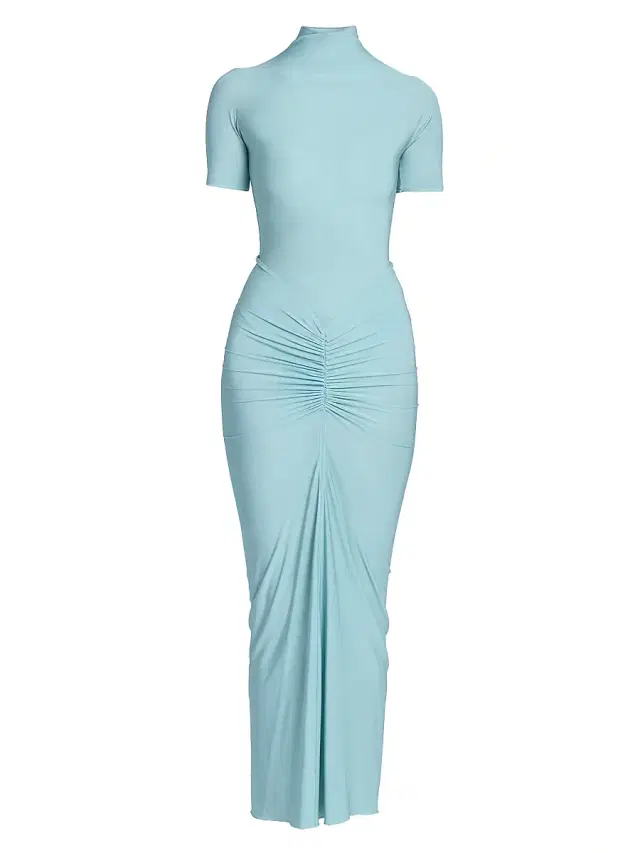 Women's Draped Body-Con Maxi Dress - Bleu Ocean