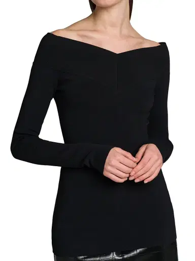 Stella McCartney Women's Compact Knit Off-the-Shoulder Top - Black | Thumbnail 6 Stella McCartney Women's Compact Knit Off-the-Shoulder Top - Black | Thumbnail 6