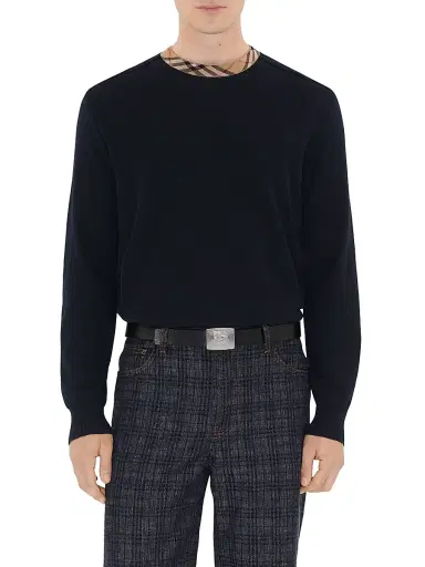 Burberry Men's Michael Check Trim Wool Sweater - Black - Size XXL | Thumbnail 3 Burberry Men's Michael Check Trim Wool Sweater - Black - Size XXL | Thumbnail 3