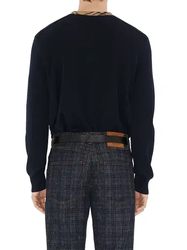 Burberry Men's Michael Check Trim Wool Sweater - Black - Size XXL | Thumbnail 5 Burberry Men's Michael Check Trim Wool Sweater - Black - Size XXL | Thumbnail 5