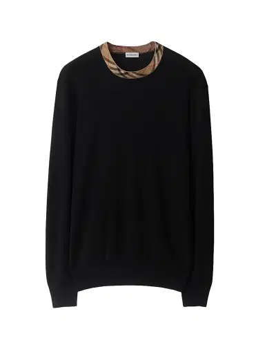 Burberry Men's Michael Check Trim Wool Sweater - Black - Size XXL | Thumbnail 1 Burberry Men's Michael Check Trim Wool Sweater - Black - Size XXL | Thumbnail 1