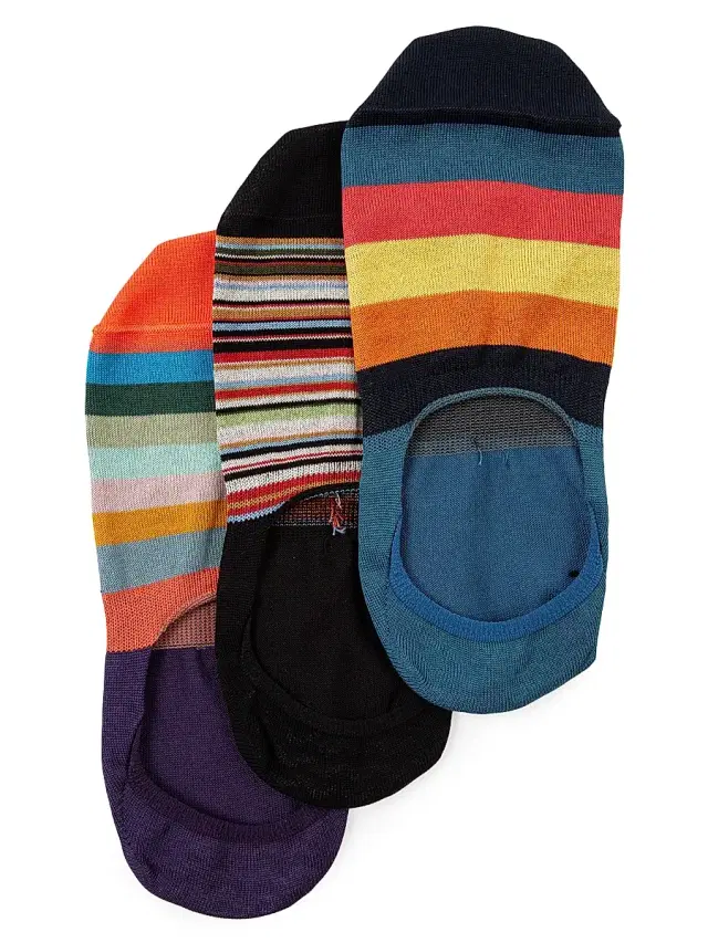 Men's Striped No-Show 3-Piece Socks Set