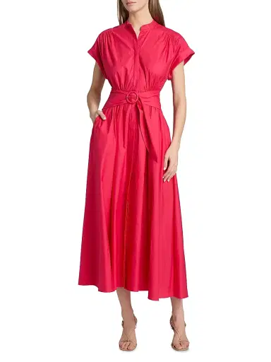 Saloni Women's Neesha Stretch-Cotton Self-Tie Maxi Dress - Cherry Pink - Size 6 | Thumbnail 2 Saloni Women's Neesha Stretch-Cotton Self-Tie Maxi Dress - Cherry Pink - Size 6 | Thumbnail 2