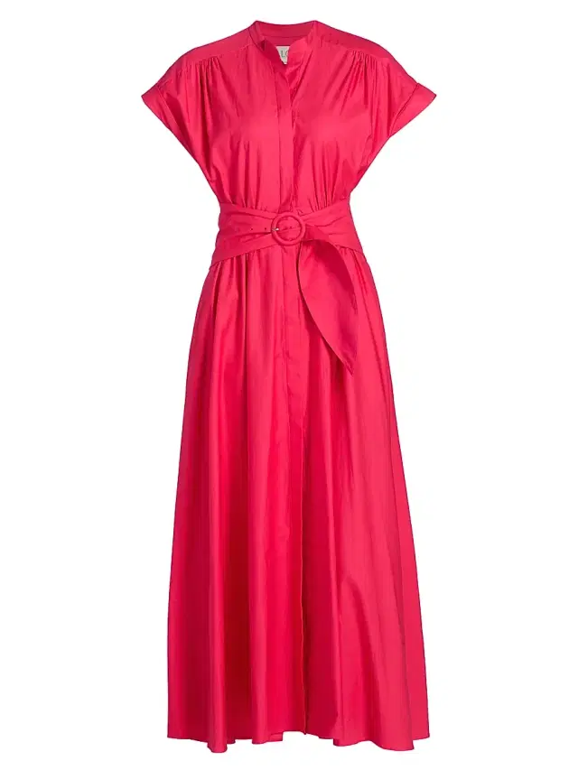 Saloni Women's Neesha Stretch-Cotton Self-Tie Maxi Dress - Cherry Pink