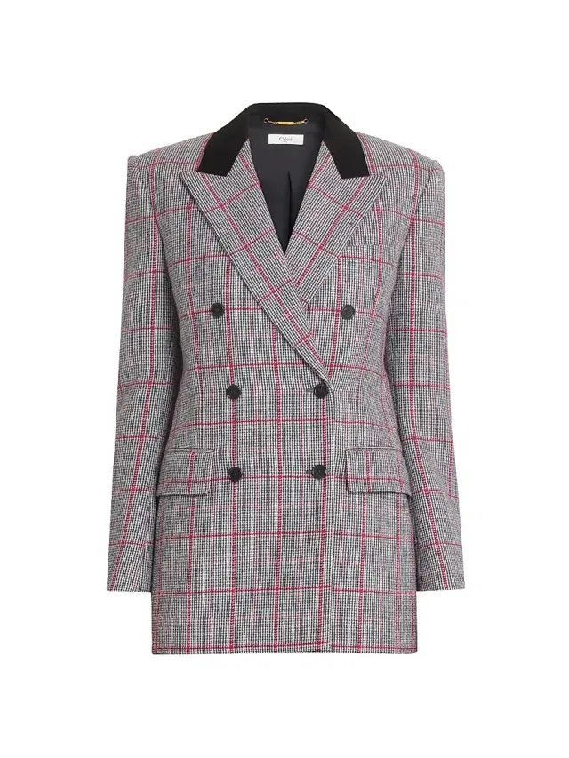 Women's Tailored Wool Double-Breasted Jacket - Black White