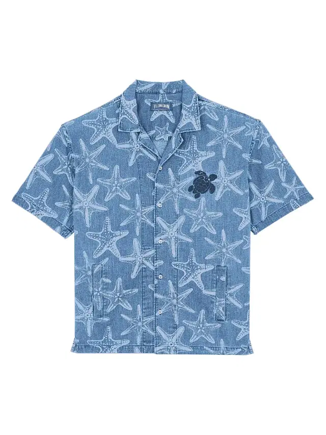 Vilebrequin Men's Starfish-Printed Denim Shirt - Faded Wash