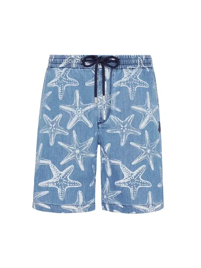 Vilebrequin Men's Starfish-Printed Denim Shorts - Fadedwasheddenim