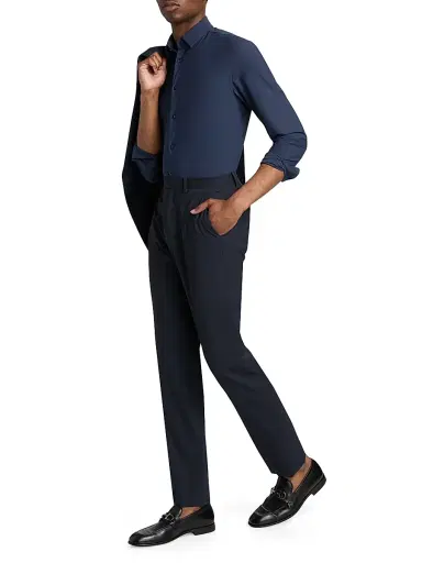Giorgio Armani Men's Stretch Sport Shirt - Navy - Size 16 | Thumbnail 2