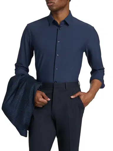 Giorgio Armani Men's Stretch Sport Shirt - Navy - Size 16 | Thumbnail 3