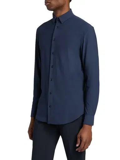 Giorgio Armani Men's Stretch Sport Shirt - Navy - Size 16 | Thumbnail 4