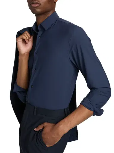 Giorgio Armani Men's Stretch Sport Shirt - Navy - Size 16 | Thumbnail 6