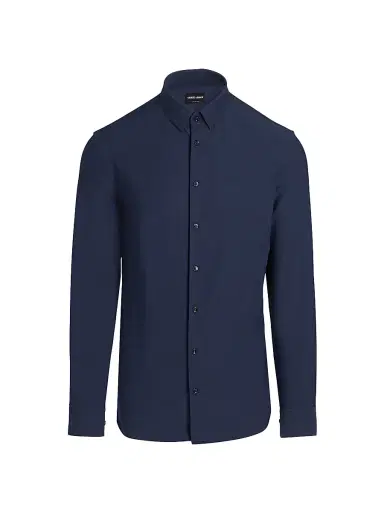 Giorgio Armani Men's Stretch Sport Shirt - Navy - Size 16 | Thumbnail 1