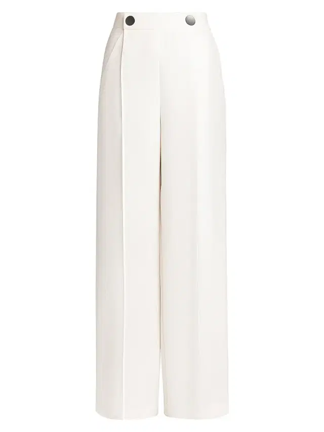 Women's Silk Cady Wide-Leg Trousers - Solid White