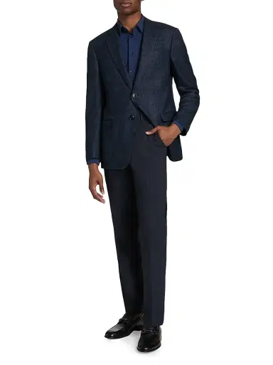Giorgio Armani Men's Windowpane Wool-Blend Sport Coat - Blue Brown | Thumbnail 2