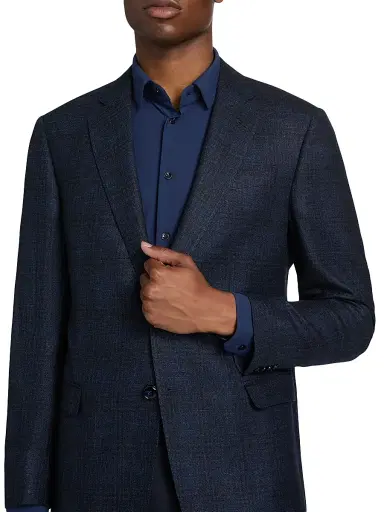 Giorgio Armani Men's Windowpane Wool-Blend Sport Coat - Blue Brown | Thumbnail 6