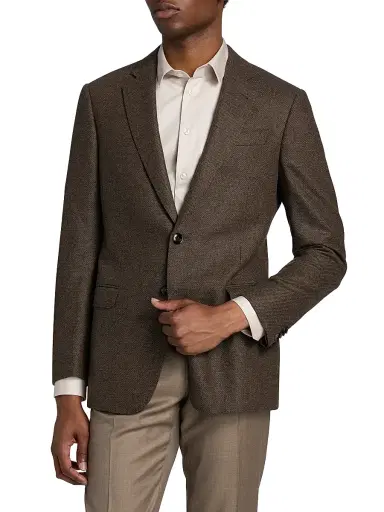 Giorgio Armani Men's Textured Wool-Cashmere Sportcoat - Brown | Thumbnail 3 Giorgio Armani Men's Textured Wool-Cashmere Sportcoat - Brown | Thumbnail 3