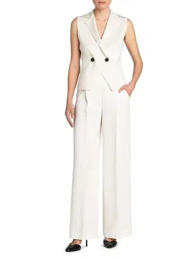 Giorgio Armani Women's Silk Two-Button Vest - Solid White | Thumbnail 2 Giorgio Armani Women's Silk Two-Button Vest - Solid White | Thumbnail 2