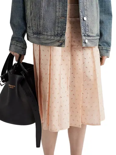 Prada Women's Pleated Eyelet Lace Skirt - Pink | Thumbnail 2