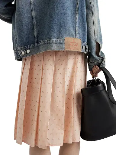 Prada Women's Pleated Eyelet Lace Skirt - Pink | Thumbnail 3