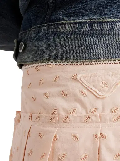 Prada Women's Pleated Eyelet Lace Skirt - Pink | Thumbnail 4