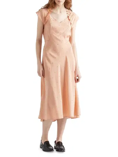 Prada Women's Embroidered Vintage-Look Habutai Silk Dress - Orange | Thumbnail 2