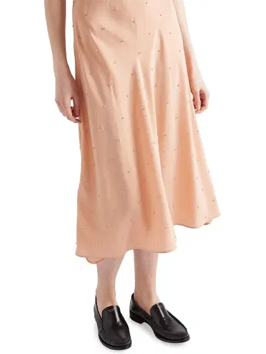 Prada Women's Embroidered Vintage-Look Habutai Silk Dress - Orange | Thumbnail 4