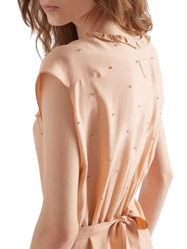 Prada Women's Embroidered Vintage-Look Habutai Silk Dress - Orange | Thumbnail 5